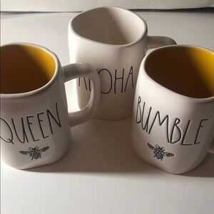 3 Rae Dunn Queen Bee White and Yellow Mug Trio